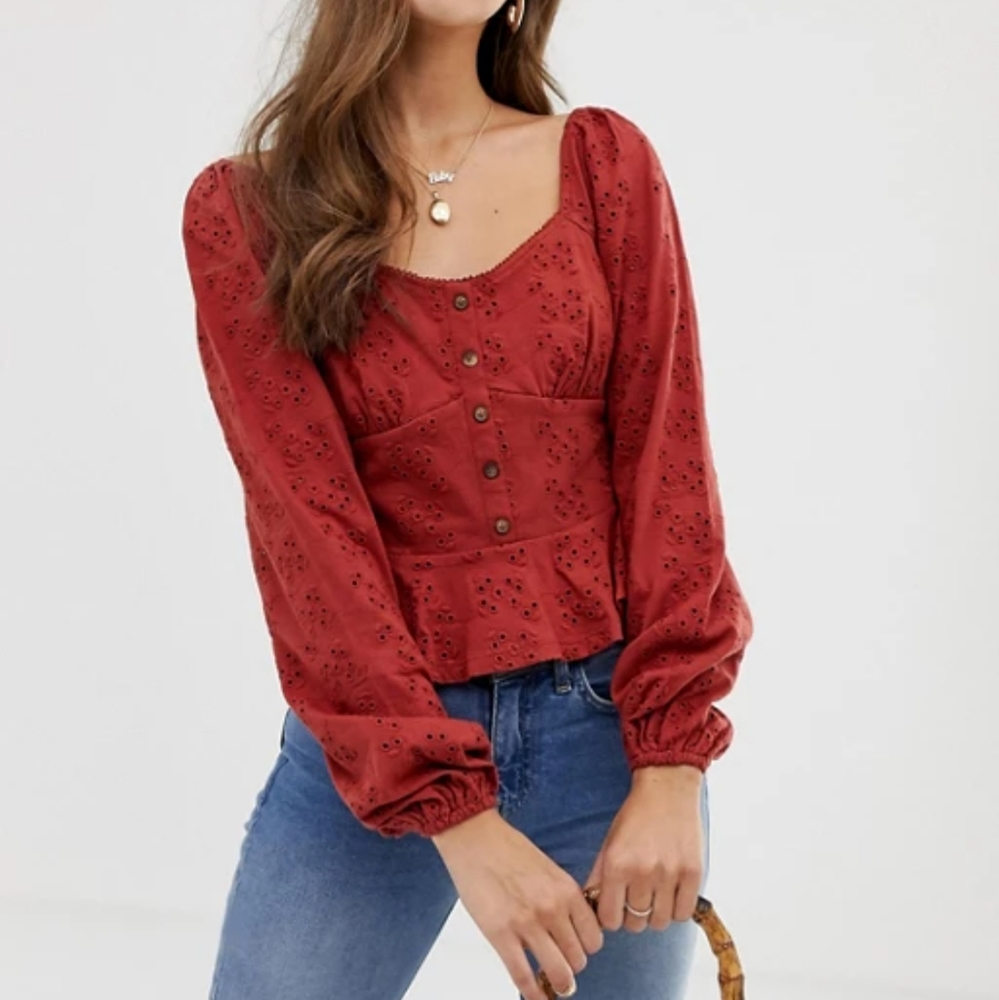 ASOS DESIGN top with button front and peplum